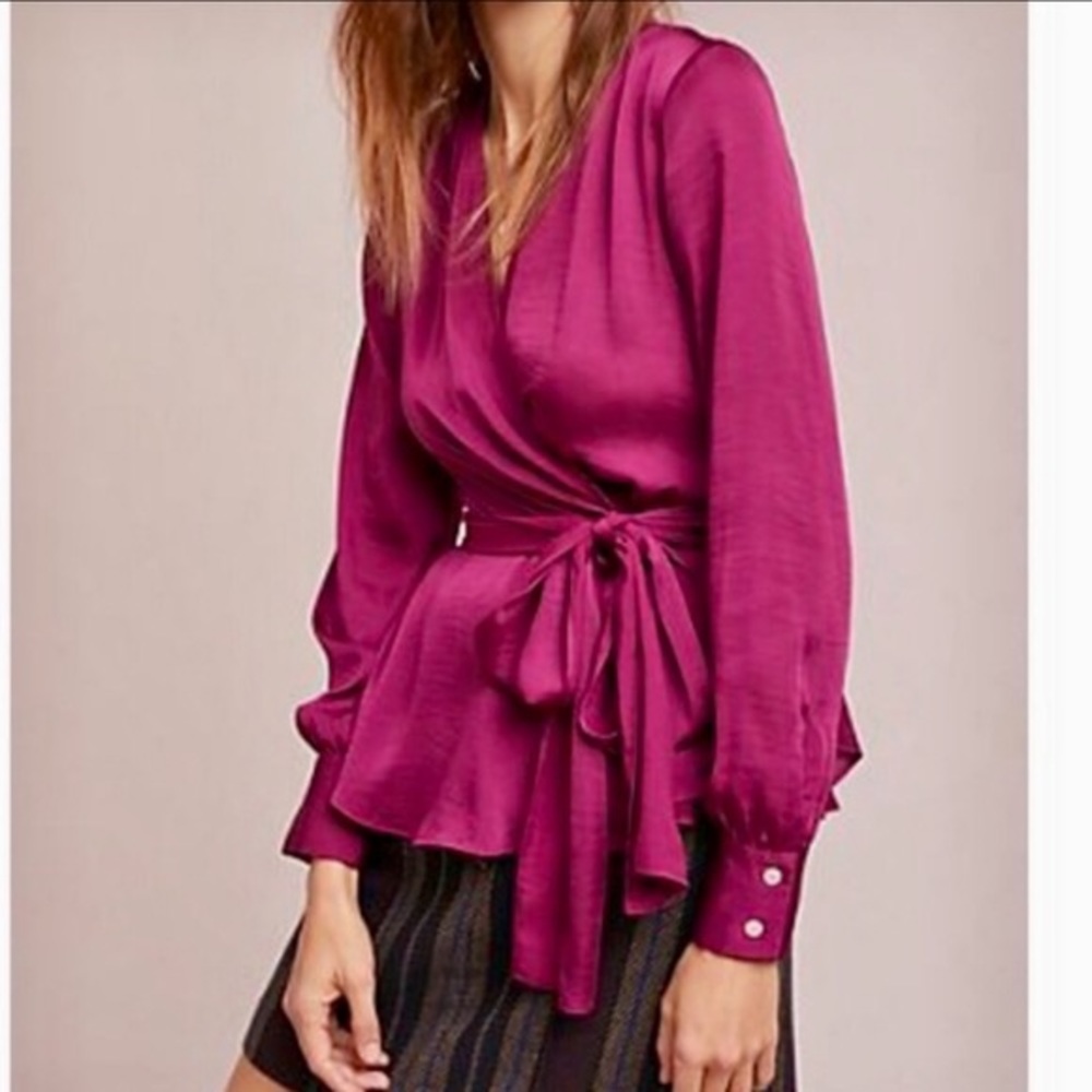 NWT Moulinette Soeurs Brynn Tie-Front Blouse in Raspberry size 14